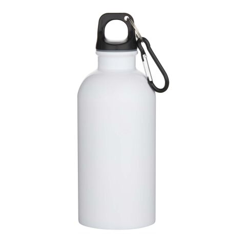 Botella de 400 ml de acero inoxidable con certificado RCS de una sola pared con sublimación y mosquetón &quot;Oregon&quot; Blanco | sin montaje de publicidad | no disponible | no disponible