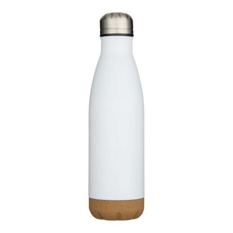 Botella de 500 ml de acero inoxidable con aislamiento y doble pared con detalles de corcho &quot;Cove&quot; Estándar | Blanco | sin montaje de publicidad | no disponible | no disponible