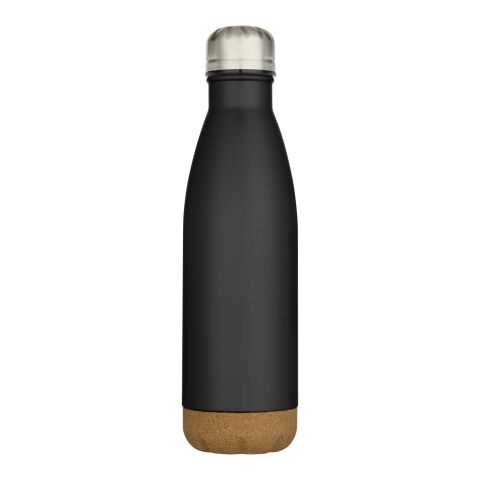 Botella de 500&nbsp;ml de acero inoxidable con aislamiento y doble pared con detalles de corcho "Cove" Estándar | Negro intenso | sin montaje de publicidad | no disponible | no disponible
