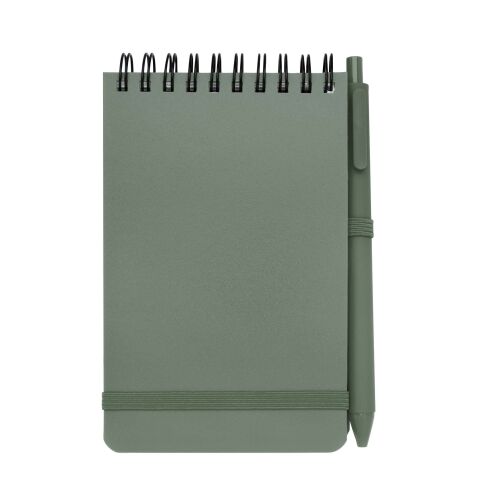 Libreta de tapa dura A6 de plástico procedente del océano con bolígrafo &quot;Thalaasa&quot; (tinta negra) Estándar | Verde mezcla | sin montaje de publicidad | no disponible | no disponible