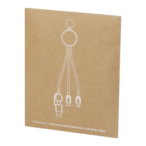 Cable de carga 6 en 1 de plástico reciclado/bambú con llavero &quot;Tecta&quot; Estándar | Negro | sin montaje de publicidad | no disponible | no disponible