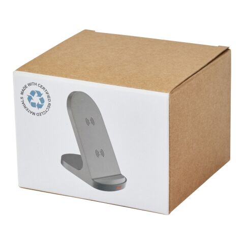 Base de carga inalámbrica con doble bobina de 15W en plástico reciclado con certificación RCS &quot;Loop&quot; Estándar | Negro | sin montaje de publicidad | no disponible | no disponible