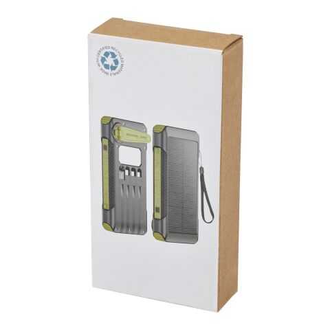 Batería externa de dinamo solar en plástico reciclado de 10 000 mAh con certificación RCS &quot;Soldy&quot; Estándar | Verde militar | sin montaje de publicidad | no disponible | no disponible