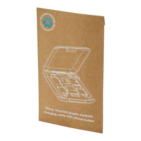 Cable de carga modular de plástico reciclado con soporte para teléfono &quot;Savvy&quot; Estándar | Blanco | sin montaje de publicidad | no disponible | no disponible