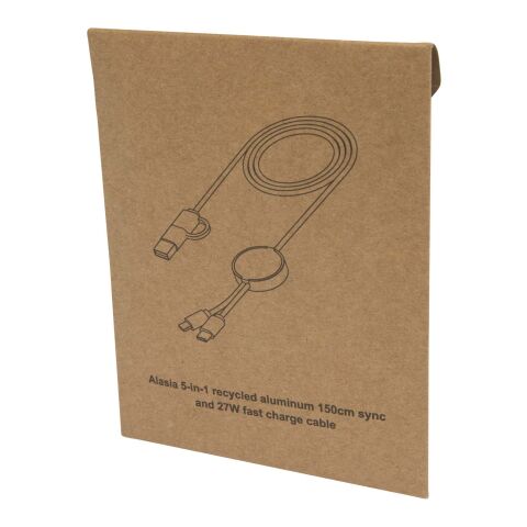 Cable 5 en 1 de aluminio y plástico reciclado de 150 cm para sincronización de datos y carga rápida de 27 W &quot;Alasia&quot; Estándar | Plateado | sin montaje de publicidad | no disponible | no disponible