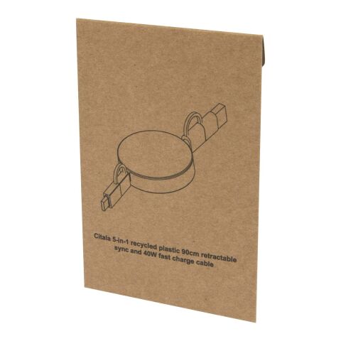 Cable retráctil 5 en 1 de plástico reciclado de 90 cm para sincronización de datos y carga rápida de 40 W &quot;Citala&quot; Estándar | negro | sin montaje de publicidad | no disponible | no disponible