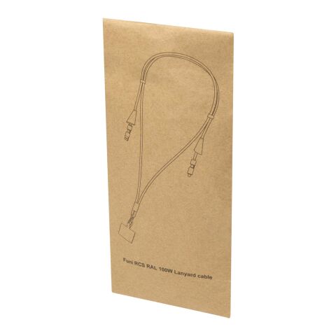 Lanyard de plástico reciclado para smartphone con sincronización de datos integrada y cable 5 en 1 de carga rápida de 100 W &quot;Funi&quot; Estándar | Negro intenso | sin montaje de publicidad | no disponible | no disponible