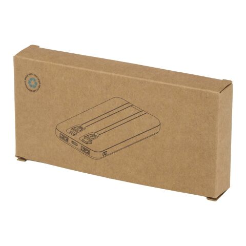 Batería externa de plástico reciclado de 10&nbsp;000&nbsp;mAh y 10&nbsp;W con 2 cables integrados "Adhil" Estándar | Negro intenso | sin montaje de publicidad | no disponible | no disponible