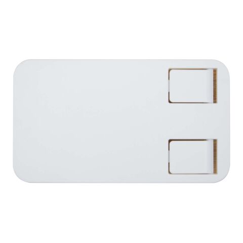 Soporte para teléfono de sobremesa plegable de plástico reciclado con detalles de bambú &quot;Alfirk&quot; Estándar | Blanco | sin montaje de publicidad | no disponible | no disponible