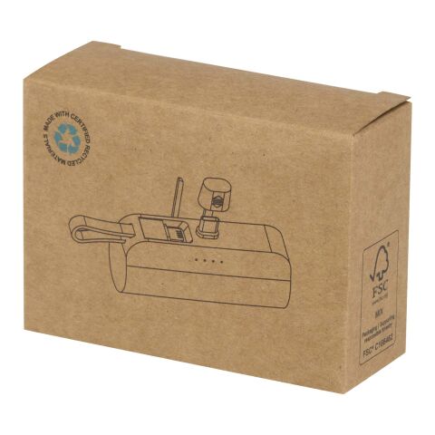 Batería externa tipo-C de plástico reciclado de 5000 mAh y 10 W con soporte abatible incorporado y cable 2 en 1 &quot;Alnair&quot; Estándar | Blanco | sin montaje de publicidad | no disponible | no disponible