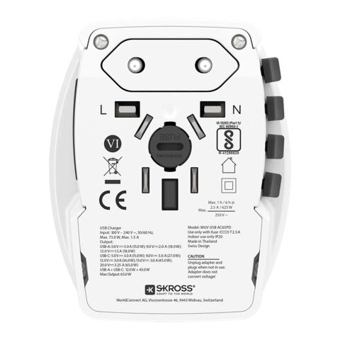 Adaptador universal SKROSS® MUV AC65PD con cable USB-C blanco