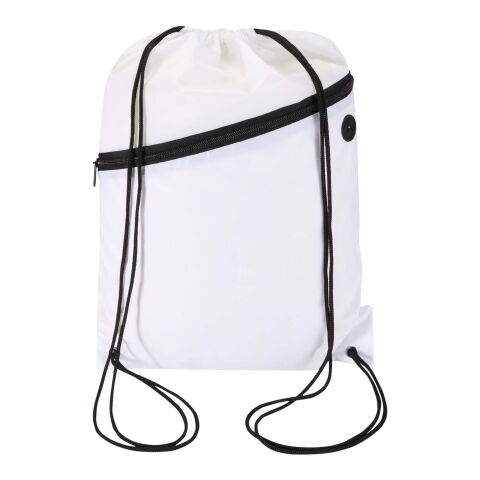 Bolsa con cordón Oriole de RPET con bolsillo frontal con cremallera, 5 l blanco