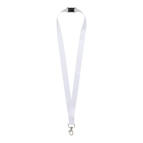 Lanyard de PET reciclado &quot;Addie&quot; Negro intenso-Blanco | 10mm | sin montaje de publicidad | no disponible | no disponible