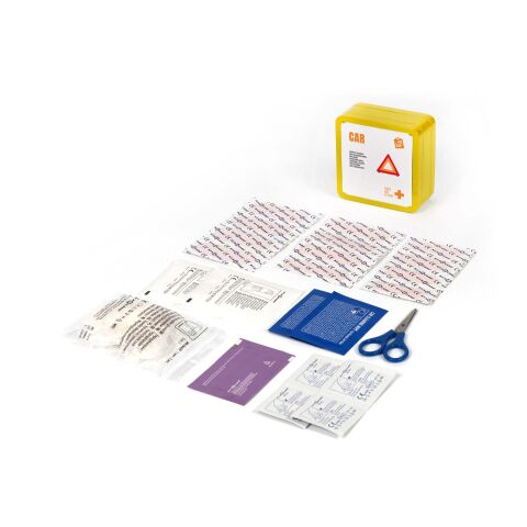Kit de primeros auxilios para el coche en caja metálica &quot;MyKit&quot; Amarillo | sin montaje de publicidad | no disponible | no disponible