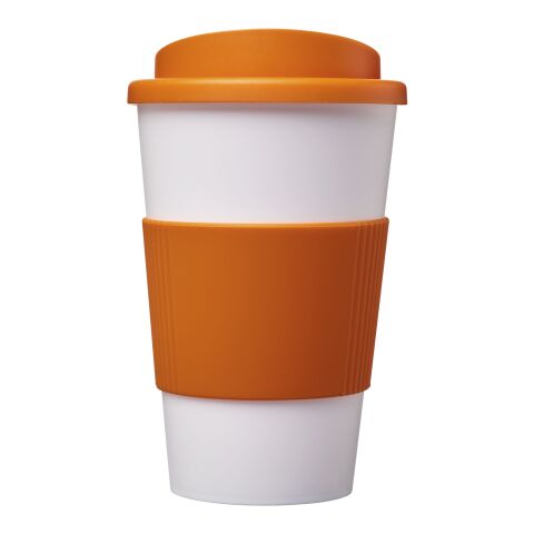 Vaso térmico Americano® de 350 ml con agarradera Blanco-Naranja | sin montaje de publicidad | no disponible | no disponible