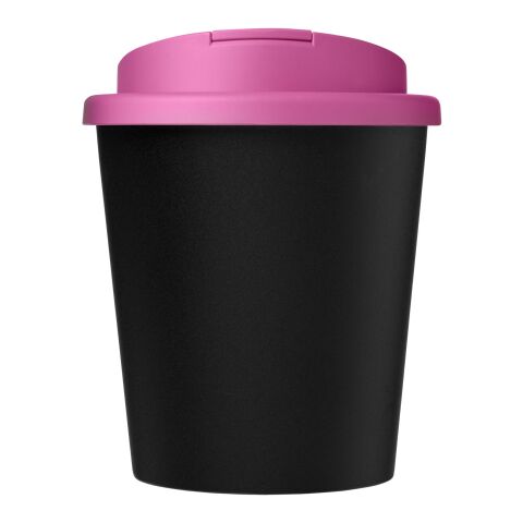Vaso reciclado de 250&nbsp;ml con tapa antigoteo "Americano® Espresso Eco" Negro intenso-Magenta | sin montaje de publicidad | no disponible | no disponible
