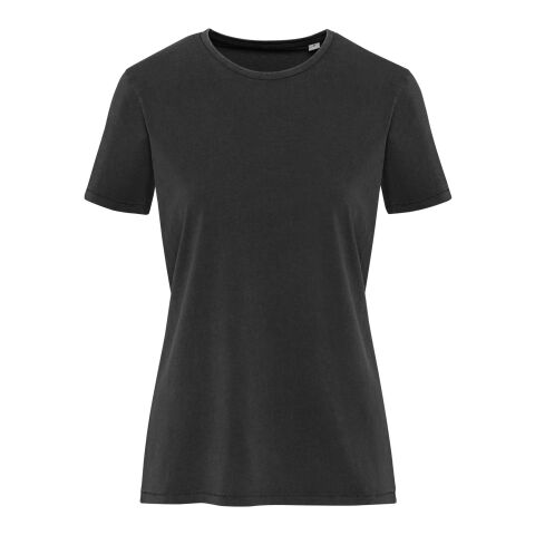 Camiseta lavada de manga corta de 160&nbsp;g/m2 para mujer "Nanaimo" Estándar | Negro intenso | S | sin montaje de publicidad | no disponible | no disponible | no disponible