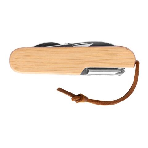 RYKER. Navaja multifunción de bambú y acero inoxidable con mango de PU Beige | sin montaje de publicidad