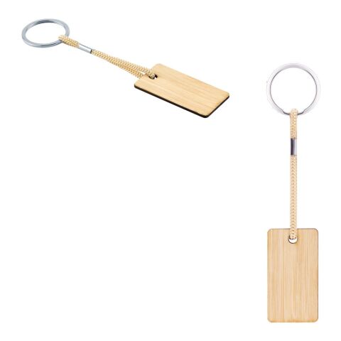 HOPPS. Llavero rectangular de bambú con cordón de PET Beige | sin montaje de publicidad