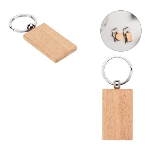 STEWIE. Llavero rectangular de madera de haya Beige | sin montaje de publicidad