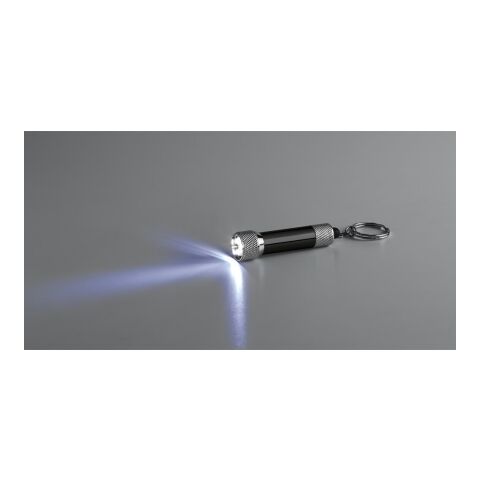 RE-LERGAN. Llavero de aluminio (92% reciclado) con linterna LED de 3 posiciones Negro | sin montaje de publicidad