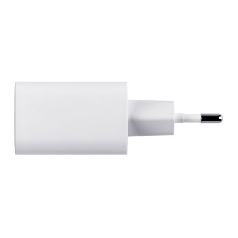 WEGENER. Adaptador de corriente con puerto USB-A de 18 W y USB-C de 20 W en ABS reciclado (100% rABS) Blanco | sin montaje de publicidad