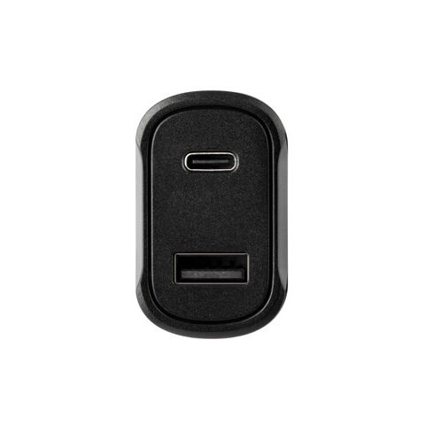 DIRAC. Adaptador para mechero con puerto USB-A de 18 W y USB-C de 20 W en 100% rABS Negro | sin montaje de publicidad