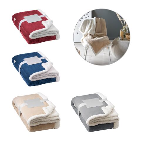 HEIDEN. Manta polar reversible (190 g/m²) con cinta de raso y tarjeta personalizada gris | sin montaje de publicidad