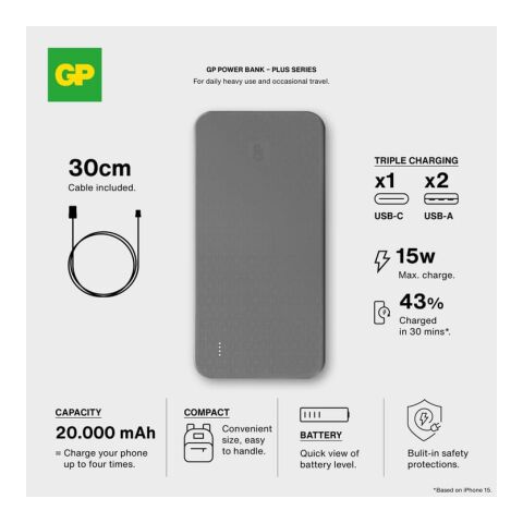 GP Serie B+ Powerbank 20000 mAh Negro | sin montaje de publicidad | no disponible | no disponible