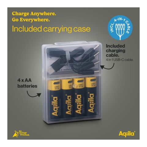 Paquete de 4 pilas AA recargables Aqiila con conexión USB-C de 2000 mAh Negro
