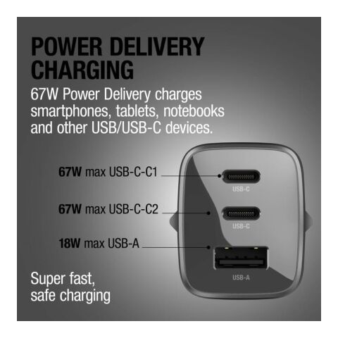 Fresh 'n Rebel cargador rápido para portátil 67W GaN USB-C y USB-A gris oscuro