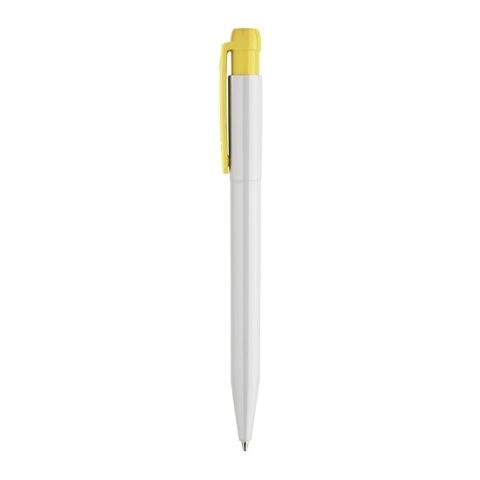 Bolígrafo Pier opaco Blanco-Amarillo | Impresión De Pantalla 1 color | 90 grados del clip | 45 mm x 25 mm | no disponible