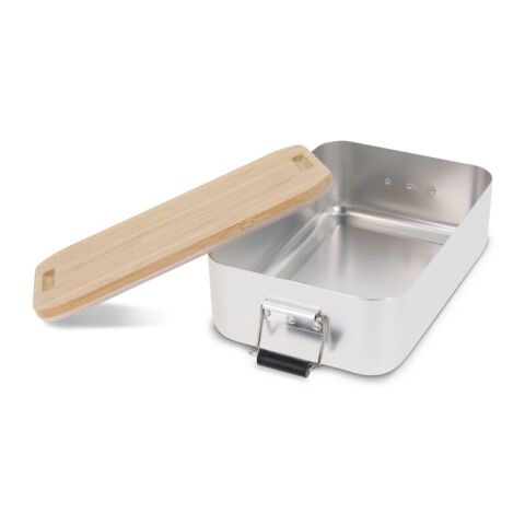 Fiambrera de aluminio con tapa de bambú Plateado | sin montaje de publicidad | no disponible | no disponible | no disponible