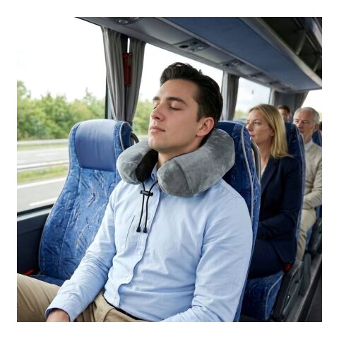Almohada de viaje contorneada de espuma viscoelástica con funda de EVA Gris | sin montaje de publicidad | no disponible | no disponible