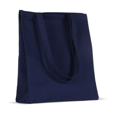 Bolsa de algodón reciclado con fuelle 140g/m² 38x10x42cm Azúl oscuro | sin montaje de publicidad | no disponible | no disponible | no disponible