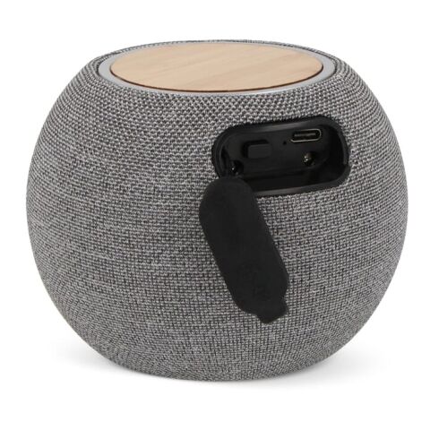 Altavoz de 5W y cargador inalámbrico de 15W R_PET &amp; Bamboo Gris | Impresión Digital | top | Ø 55 mm | no disponible