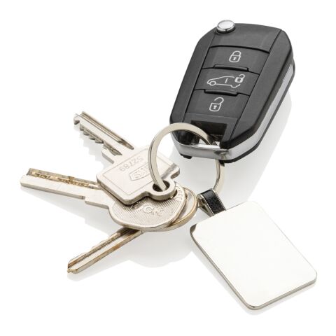 Llavero rectangular de aleación de zinc reciclado RCS plata | sin montaje de publicidad | no disponible | no disponible