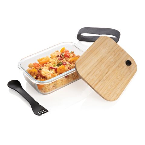 Recipiente de vidrio bento con tapa de bambú blanco | sin montaje de publicidad | no disponible | no disponible