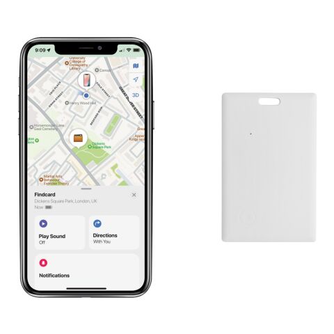 Tarjeta Findcard de plástico reciclado RCS blanco | sin montaje de publicidad | no disponible | no disponible