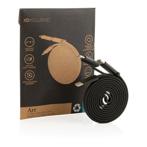 Cable magnético Arc 60W ultrafino 2 en 1 reciclado RCS negro | sin montaje de publicidad | no disponible | no disponible