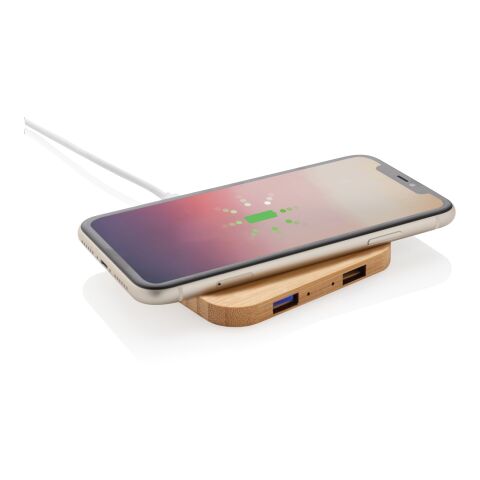 Cargador inalámbrico de 5W de bambú certificado FSC® con USB marron | sin montaje de publicidad | no disponible | no disponible