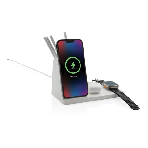 Cargador Ontario RCS plástico reciclado/bambú 15W 3 en 1 blanco | sin montaje de publicidad | no disponible | no disponible