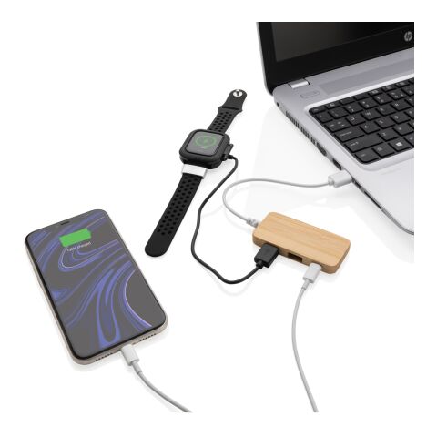 Hub de bambú con tipo C marron | sin montaje de publicidad | no disponible | no disponible