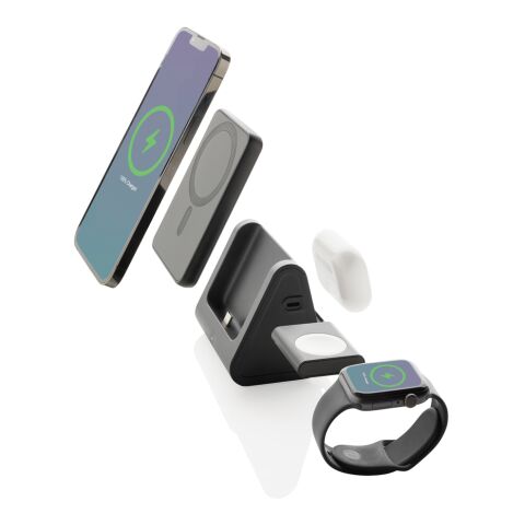 Cargador Powerbase 3 en 1 de plástico reciclado RCS negro | sin montaje de publicidad | no disponible | no disponible