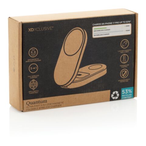 Cargador inalámbrico plegable Quantum ultrarrápido 3 en 1 gris-negro | sin montaje de publicidad | no disponible | no disponible