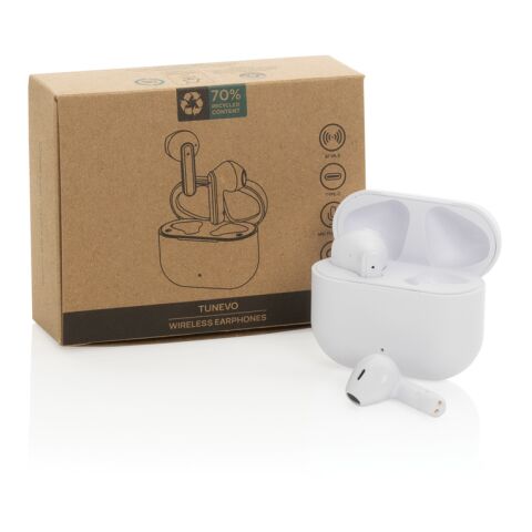 Auriculares inalámbricos Tunevo RCS de plástico reciclado blanco | sin montaje de publicidad | no disponible | no disponible