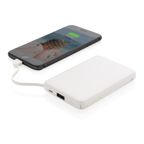 Powerbank 5.000 mAh de bolsillo con cables integrados blanco | sin montaje de publicidad | no disponible | no disponible
