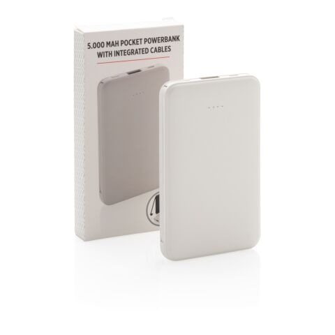 Powerbank 5.000 mAh de bolsillo con cables integrados blanco | sin montaje de publicidad | no disponible | no disponible