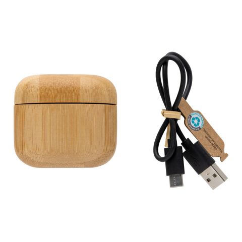 Auriculares TWS de bambú y plástico reciclado RCS marron | sin montaje de publicidad | no disponible | no disponible