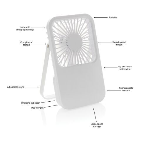 Ventilador escritorio recargable plástico reciclado Aervina Blanco | sin montaje de publicidad | no disponible | no disponible
